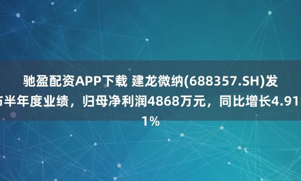 驰盈配资APP下载 建龙微纳(688357.SH)发布半年度业绩，归母净利润4868万元，同比增长4.91%